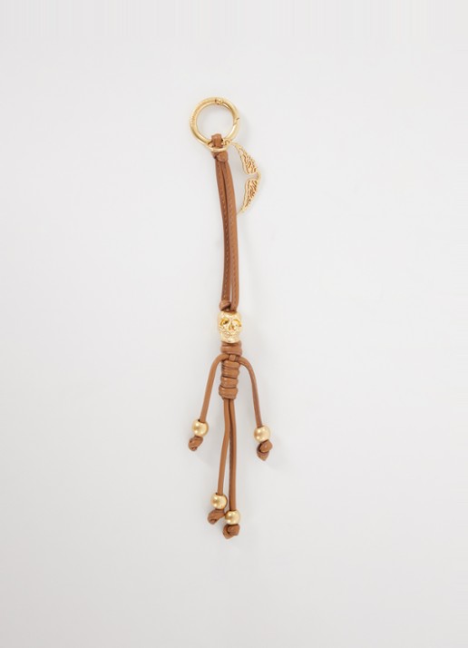 Zadig&Voltaire Skull sleutelhanger van lamsleer - voorkant camel