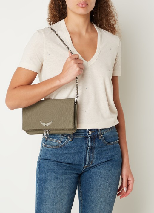 Zadig&Voltaire Soft Savage Rock clutch van kalfsleer - voorkant 6 bronsgroen