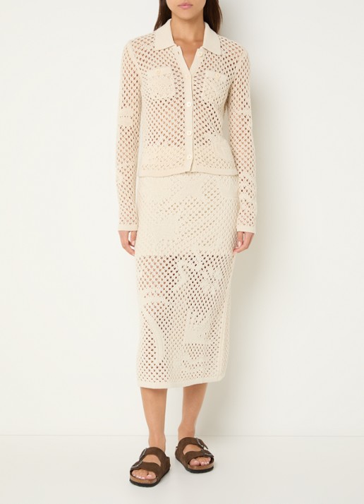 Zadig&Voltaire Soly midi kokerrok met opengewerkt dessin - voorkant 3 beige
