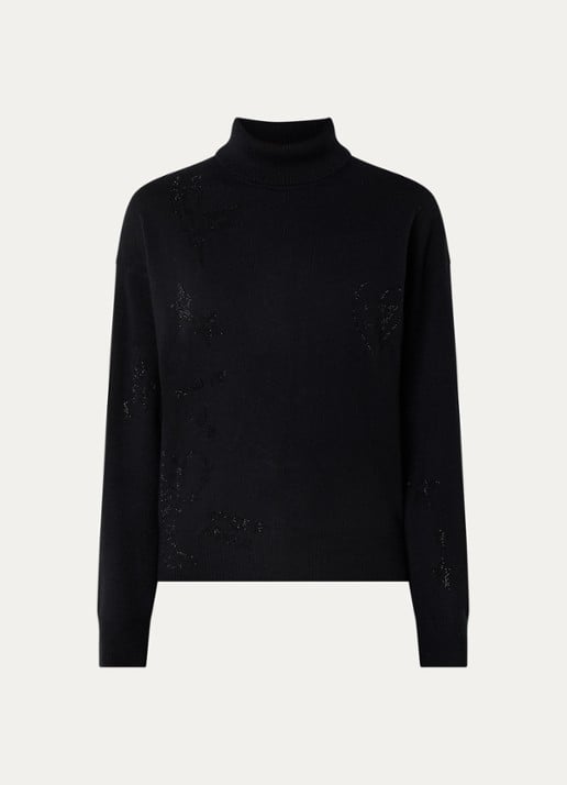 Zadig&Voltaire Souly fijngebreide coltrui van kasjmier met strass - voorkant 3 zwart