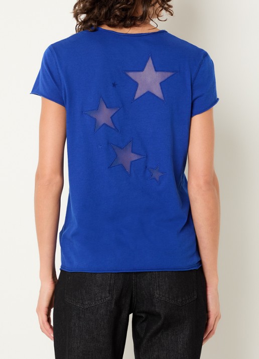 Zadig&Voltaire Story T-shirt met borduring en mesh details - achterkant 4 kobaltblauw