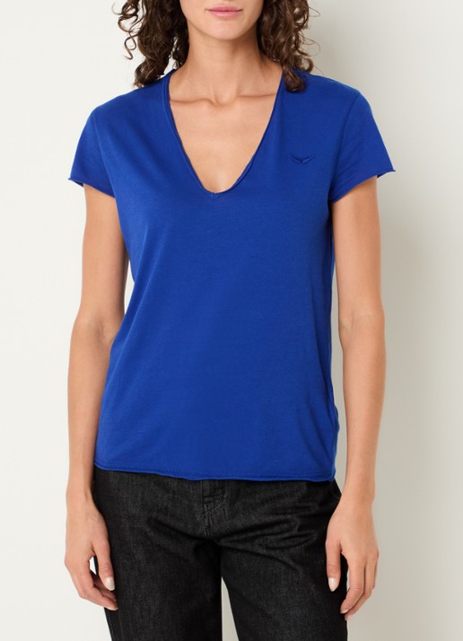 Zadig&Voltaire Story T-shirt met borduring en mesh details - detail 3 kobaltblauw