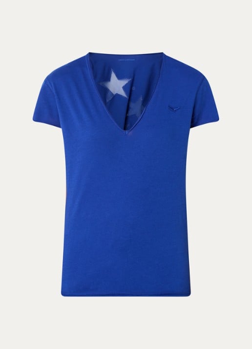 Zadig&Voltaire Story T-shirt met borduring en mesh details - voorkant kobaltblauw