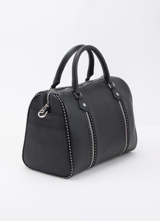 Zadig&Voltaire Sunny Medium handtas van leer met studs en afneembare schouderriem - achterkant zwart