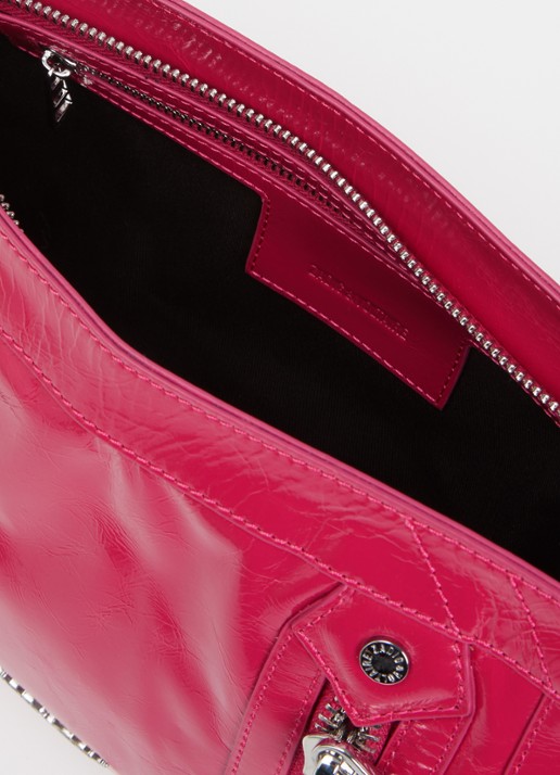 Zadig&Voltaire Sunny Moody crossbodytas van leer met verstelbare schouderriem - detail donkerroze