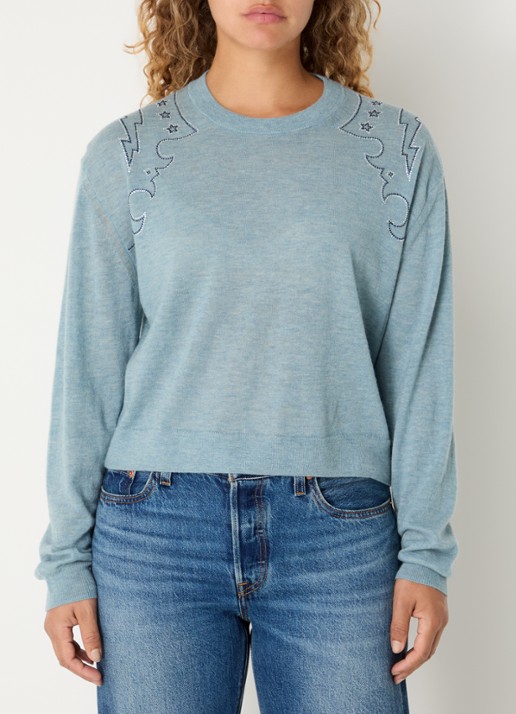Zadig&Voltaire Swapy fijngebreide trui van kasjmier met strass - detail 4 staalblauw