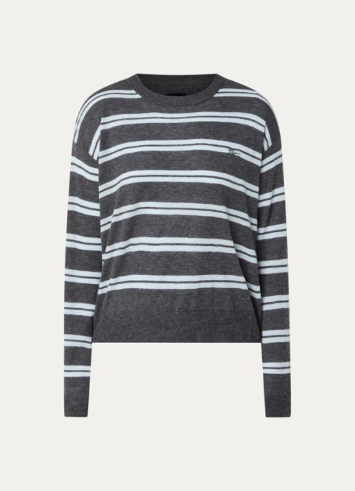 Zadig&Voltaire Swapy fijngebreide trui van kasjmier met streepprint - voorkant 2 antraciet