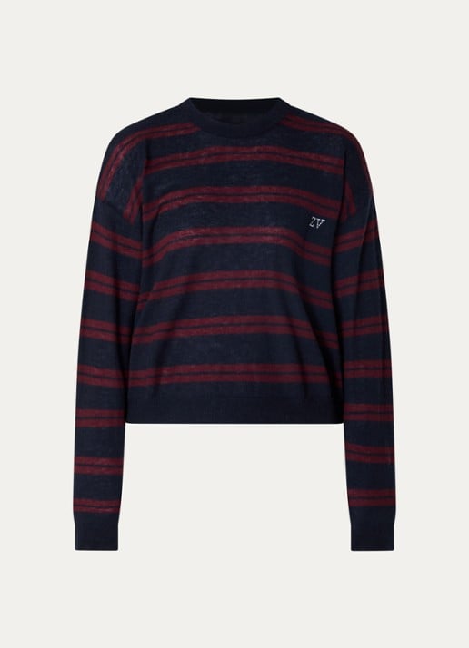 Zadig&Voltaire Swapy fijngebreide trui van kasjmier met streepprint - voorkant donkerblauw