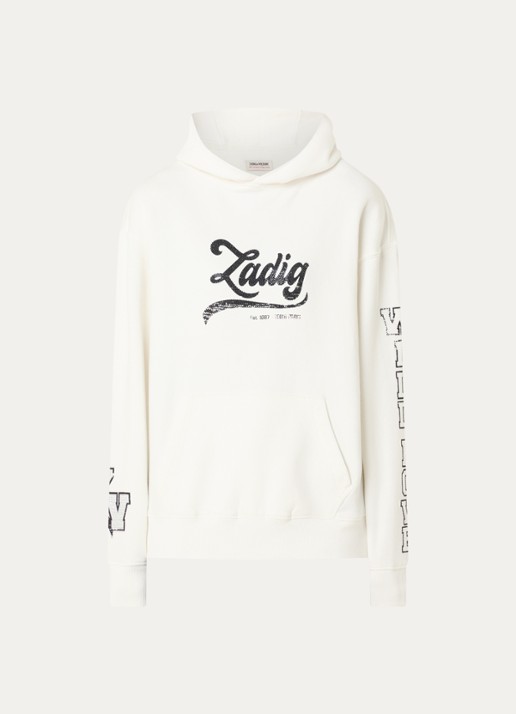 Zadig&Voltaire Sweela hoodie met logo- en backprint - voorkant ivoor