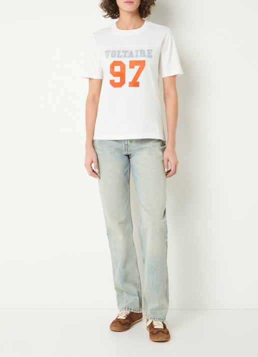 Zadig&Voltaire T-shirt met logoprint en strass - voorkant 2 gebroken wit