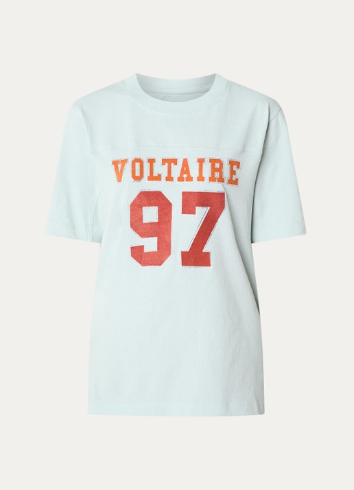 Zadig&Voltaire T-shirt met logoprint en strass - voorkant 3 lichtblauw