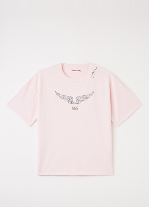 Zadig&Voltaire T-shirt met strass - voorkant lichtroze
