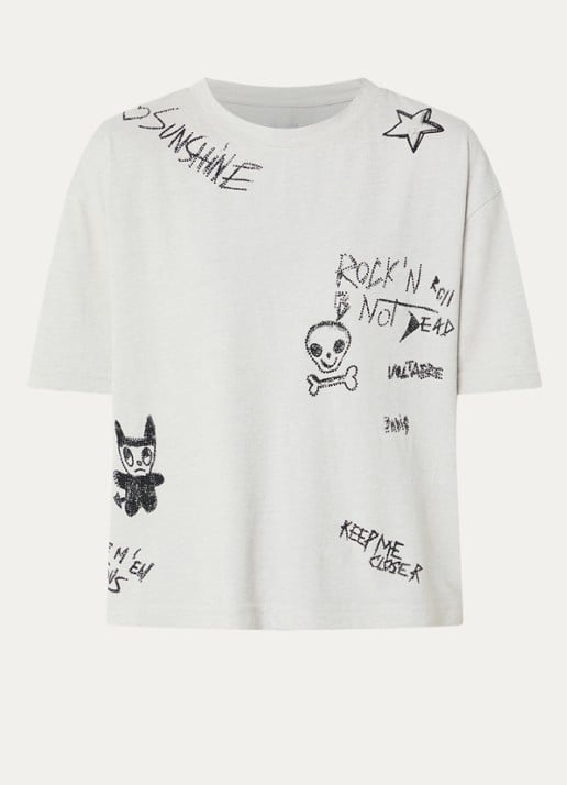 Zadig&Voltaire Taida T-shirt met strass - voorkant 3 lichtgrijs