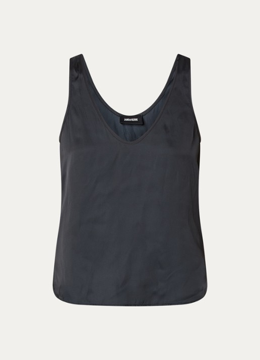 Zadig&Voltaire Tarys tanktop van satijn met strass - voorkant 3 zwart