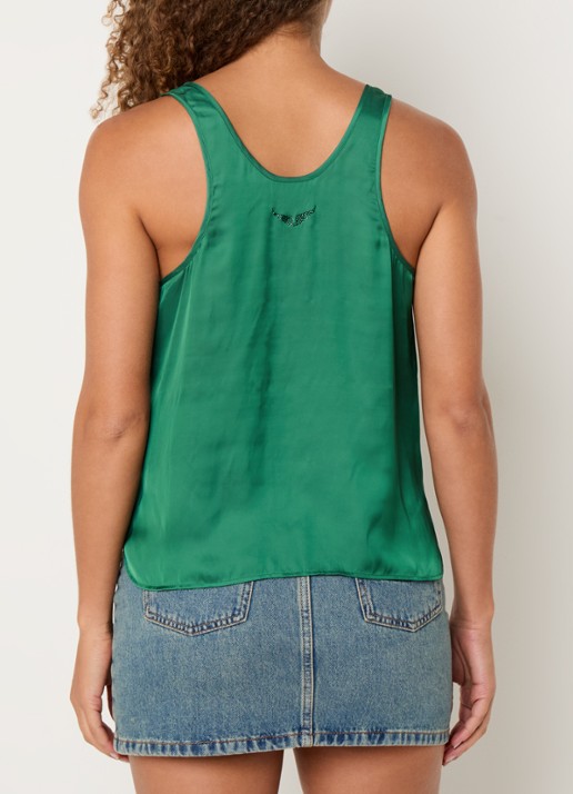 Zadig&Voltaire Tarys tanktop van satijn met strass - achterkant 2 donkergroen