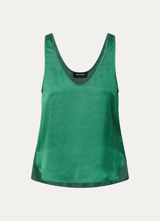 Zadig&Voltaire Tarys tanktop van satijn met strass - voorkant 3 donkergroen
