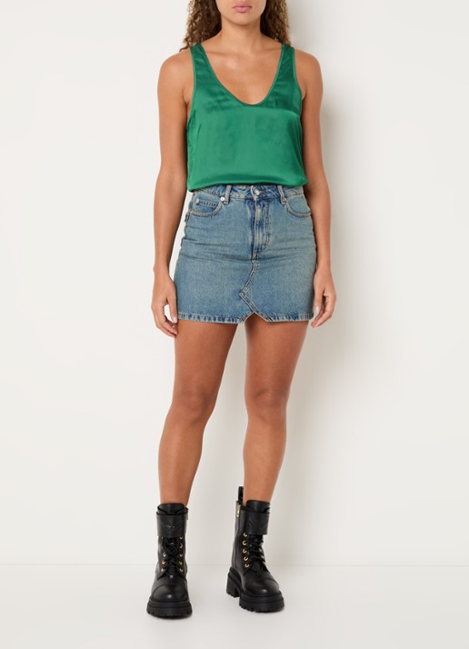Zadig&Voltaire Tarys tanktop van satijn met strass - voorkant 4 donkergroen