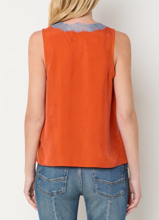 Zadig&Voltaire Tasao top van satijn met details van kant - achterkant 4 oranjerood