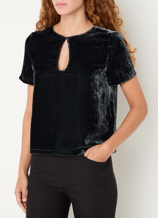 Zadig&Voltaire Tchai top van fluweel met keyhole - detail antraciet