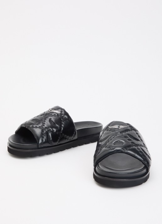Zadig&Voltaire Teddy Bare Vintage slipper van leer met logoprint - detail zwart