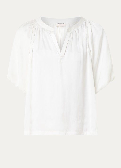 Zadig&Voltaire Teko tuniek van satijn met ballonmouw - voorkant gebroken wit