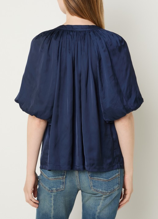 Zadig&Voltaire Teko tuniek van satijn met ballonmouw - achterkant 2 donkerblauw
