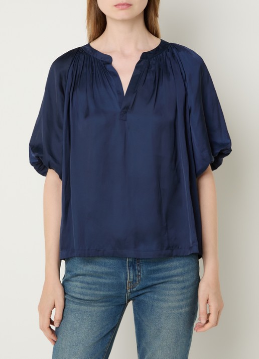 Zadig&Voltaire Teko tuniek van satijn met ballonmouw - detail donkerblauw
