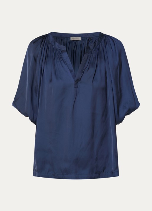 Zadig&Voltaire Teko tuniek van satijn met ballonmouw - voorkant 3 donkerblauw