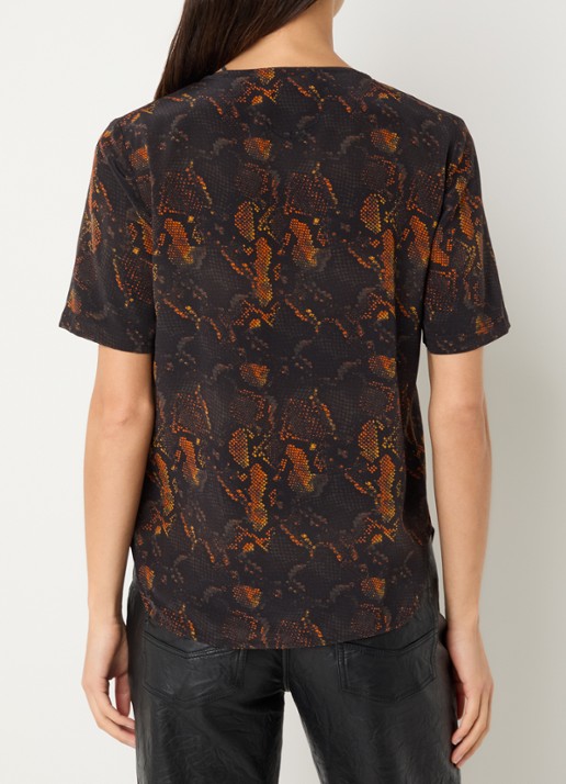 Zadig&Voltaire Terzo top van zijde met slangenprint - achterkant donkerbruin