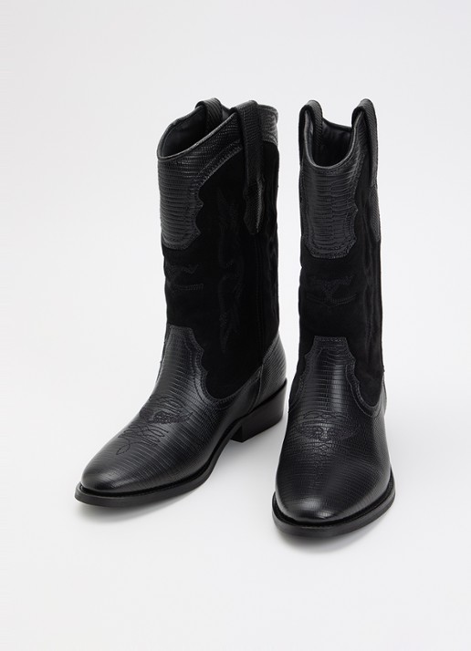 Zadig&Voltaire Tex Western Wild cowboylaars van kalfssuède met leren details - detail zwart