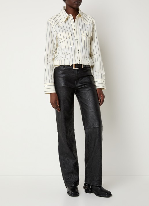 Zadig&Voltaire Thelma blouse met borstzakken en streepprint - voorkant 2 lichtgeel