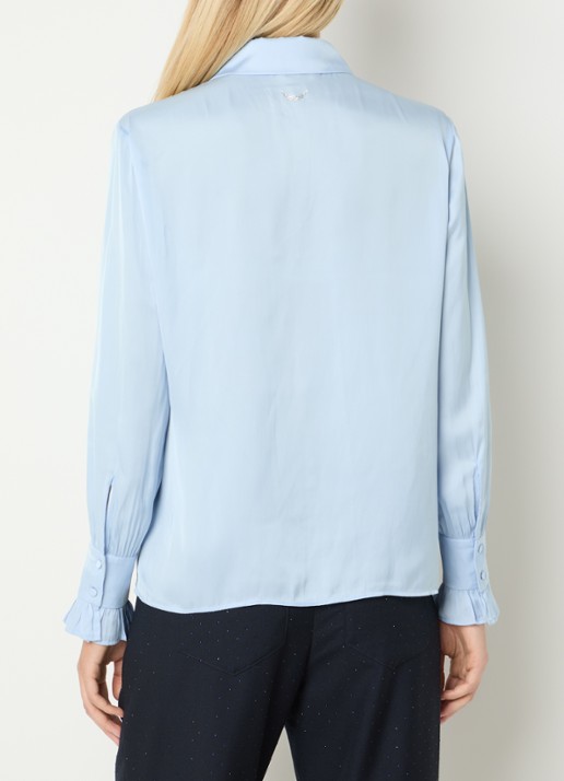 Zadig&Voltaire Thely blouse van satijn met ruches - achterkant blauwgrijs