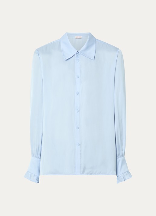 Zadig&Voltaire Thely blouse van satijn met ruches - voorkant 2 blauwgrijs
