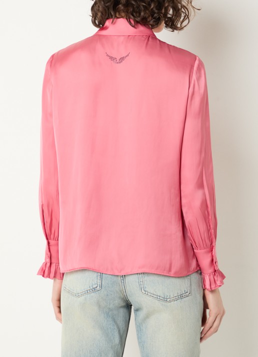Zadig&Voltaire Thely blouse van satijn met ruches - achterkant koraalroze