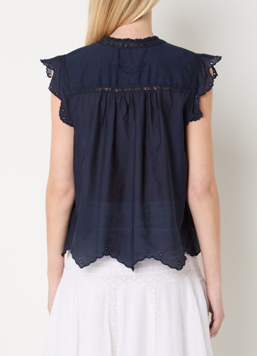 Zadig&Voltaire Tika Tomboy semi-transparante blouse met broderie - achterkant 4 donkerblauw
