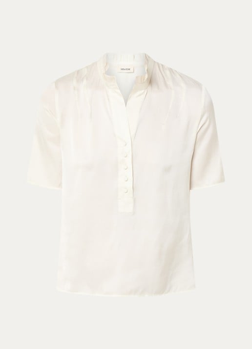 Zadig&Voltaire Topher tuniek van satijn met ruches - voorkant 2 creme