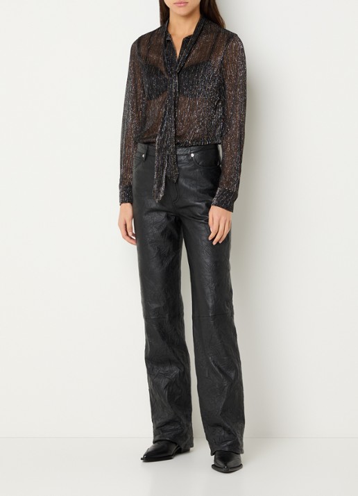 Zadig&Voltaire Tulba semi-transparante blouse met sjaalkraag en lurex - voorkant 4 zwart