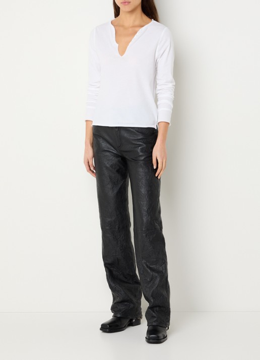 Zadig&Voltaire Tuni longsleeve met V-hals en sierknopen - voorkant 2 wit