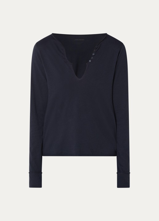 Zadig&Voltaire Tuni longsleeve met V-hals en sierknopen - voorkant 3 donkerblauw
