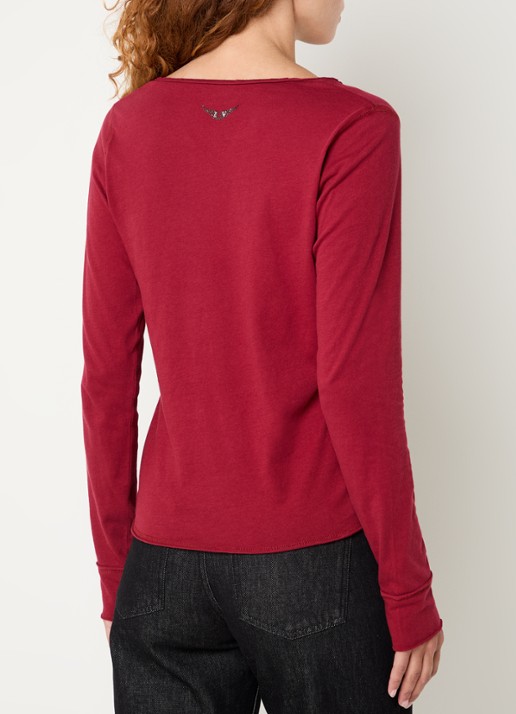 Zadig&Voltaire Tuni longsleeve met V-hals en sierknopen - achterkant 4 rood