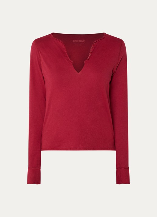Zadig&Voltaire Tuni longsleeve met V-hals en sierknopen - voorkant 2 rood