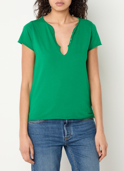 Zadig&Voltaire Tuni T-shirt met V-hals - detail 4 donkergroen