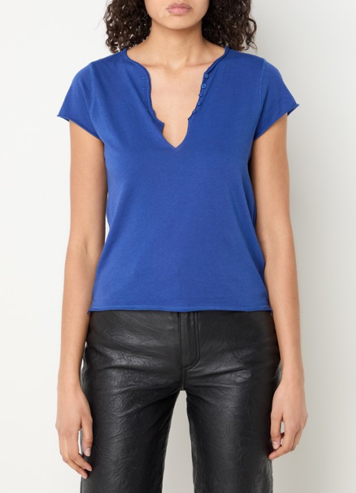 Zadig&Voltaire Tuni T-shirt met V-hals - detail 4 kobaltblauw