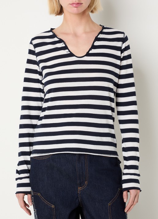 Zadig&Voltaire Tunisien longsleeve met V-hals - achterkant donkerblauw