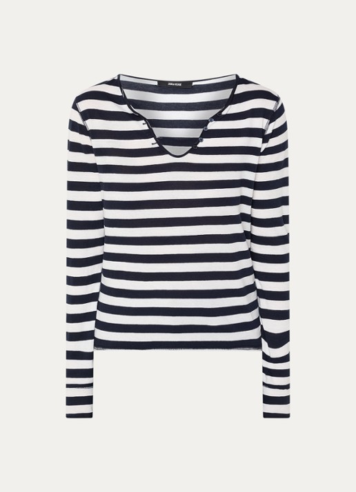 Zadig&Voltaire Tunisien longsleeve met V-hals - voorkant 2 donkerblauw