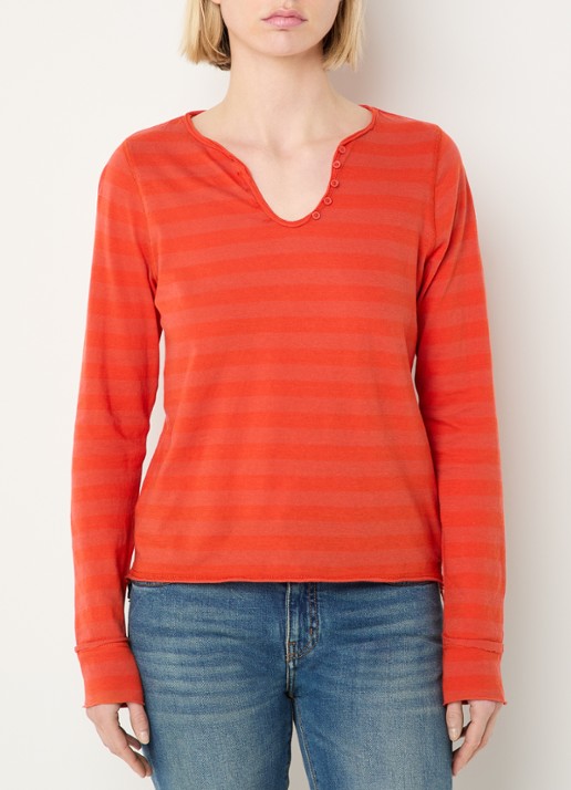 Zadig&Voltaire Tunisien longsleeve met V-hals - achterkant oranjerood