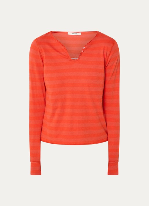 Zadig&Voltaire Tunisien longsleeve met V-hals - voorkant 2 oranjerood