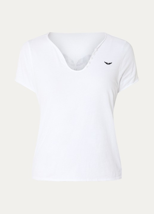 Zadig&Voltaire Tunisien T-shirt met logo- en backprint - voorkant wit