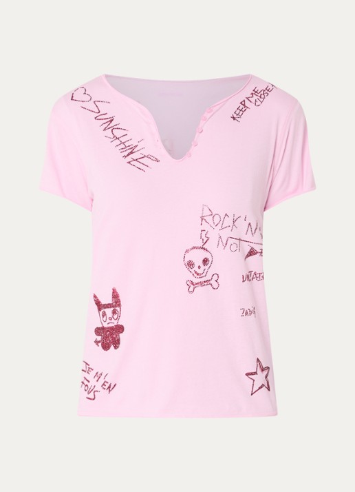 Zadig&Voltaire Tunisien T-shirt met print en strass - voorkant 2 roze