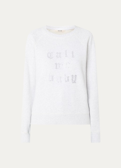 Zadig&Voltaire Upper sweater met strass - voorkant lichtgrijs